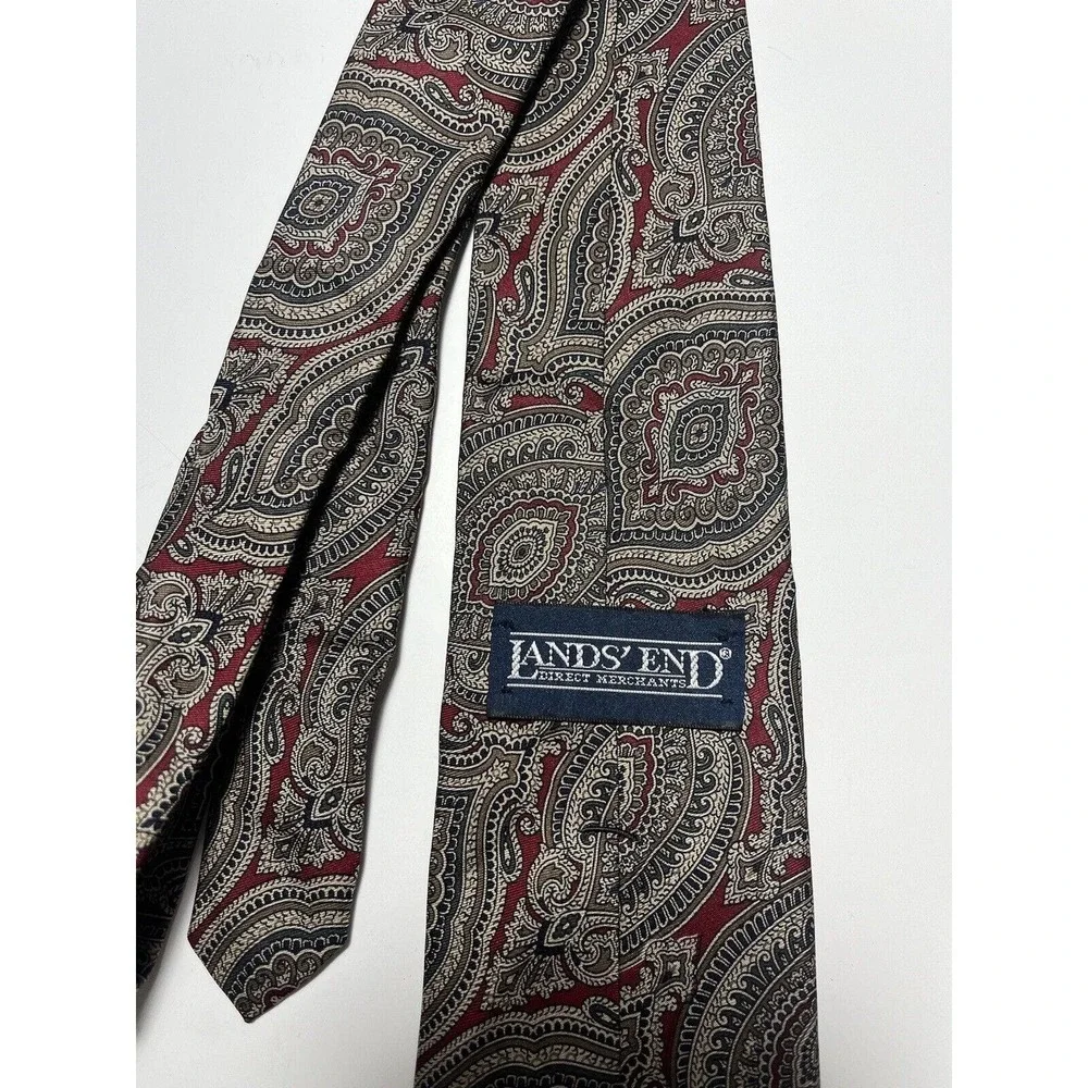 Lands End Mens Neck Tie Dress Accessory Brown Red Paisley Career Casual - Picture 5 of 5